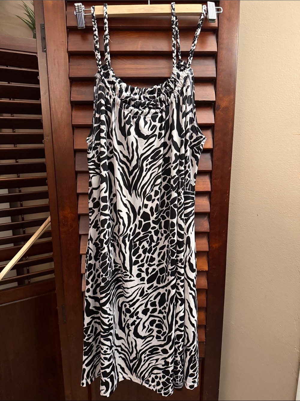 Black and White Animal Print Spaghetti Strap Dress-Adjustable Straps & Pockets!!